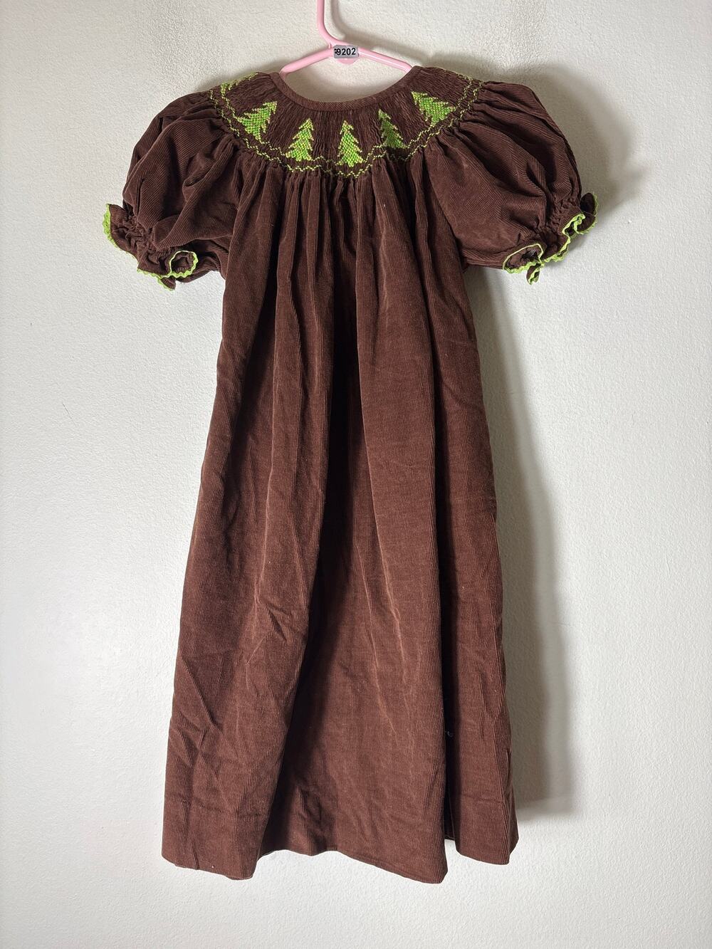 Girls Vintage Collection Bebe Brown Corduroy Dress Smocked Trees Puff Dress Sz4T